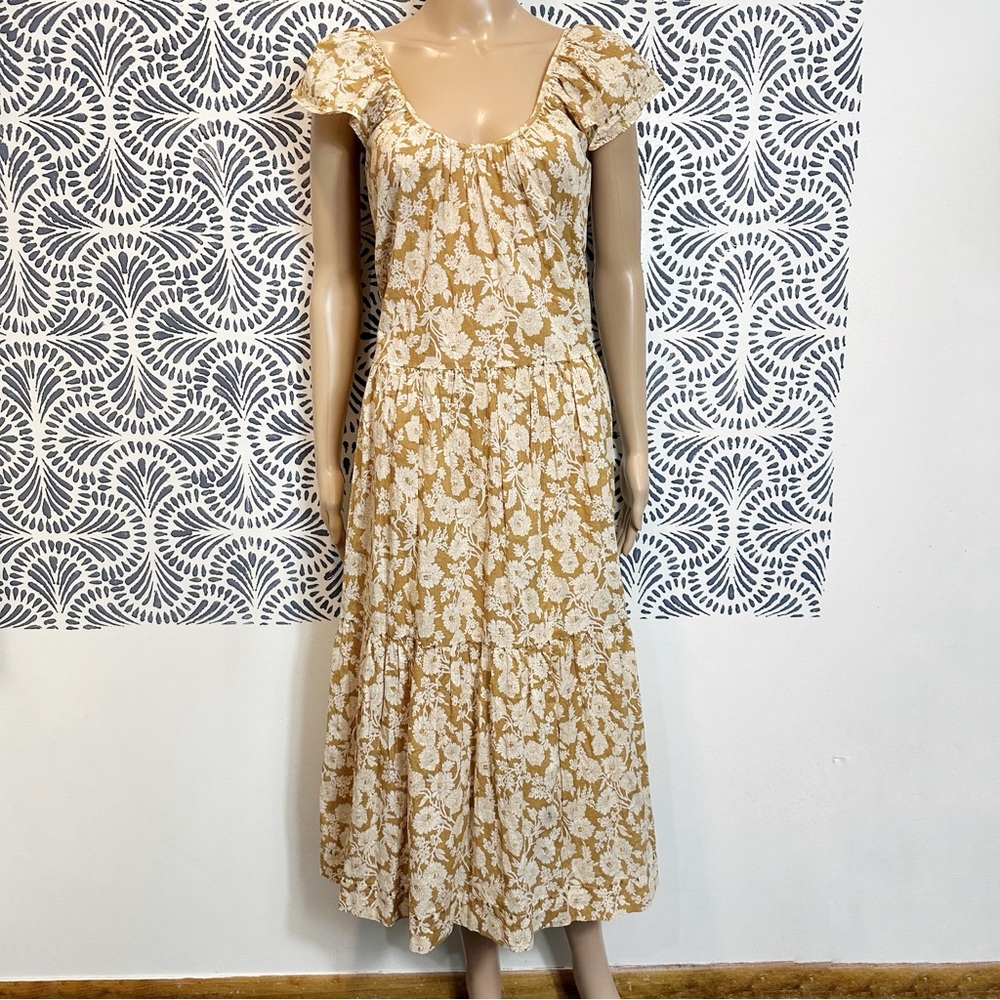 The Great Cotton Whipstitch Oat Wild Plumeria Brush Floral Dress